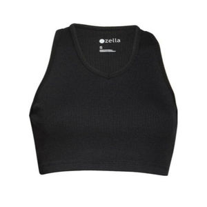 Zella Ribbed Crop Top Sleeveless Black V Neck Racerback